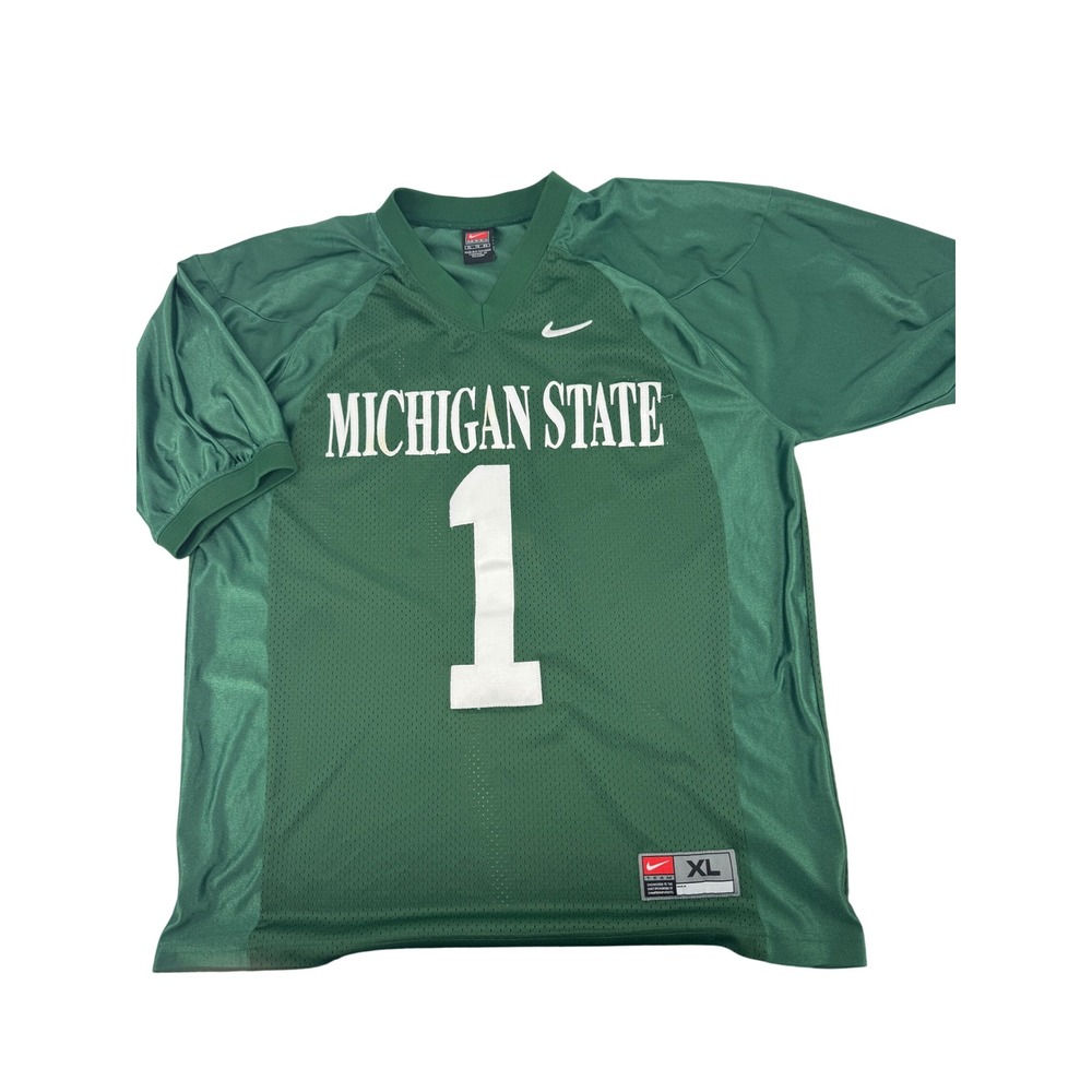 Vintage Nike Michigan State Football Jersey Mens XL Green Number 1 Spartans